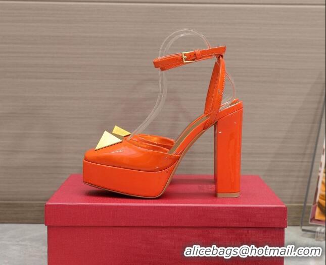 Grade Quality Valentino One Stud Patent Leather High Heel Platform Open Pumps 13cm Orange 112971