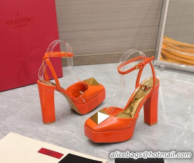 Grade Quality Valentino One Stud Patent Leather High Heel Platform Open Pumps 13cm Orange 112971