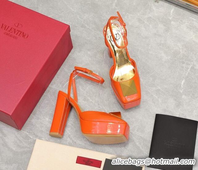 Grade Quality Valentino One Stud Patent Leather High Heel Platform Open Pumps 13cm Orange 112971