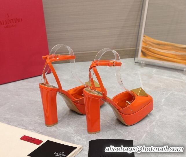 Grade Quality Valentino One Stud Patent Leather High Heel Platform Open Pumps 13cm Orange 112971