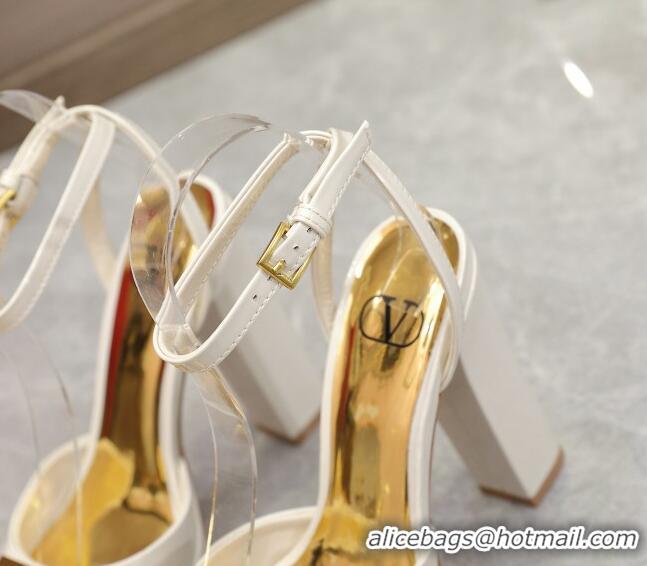 Good Quality Valentino One Stud Patent Leather High Heel Platform Open Pumps 13cm White 112972