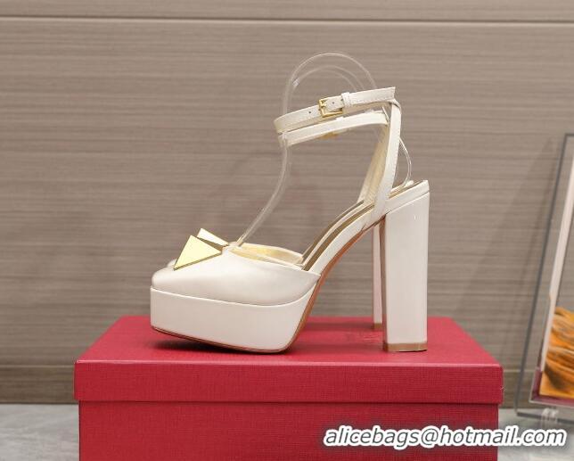 Good Quality Valentino One Stud Patent Leather High Heel Platform Open Pumps 13cm White 112972