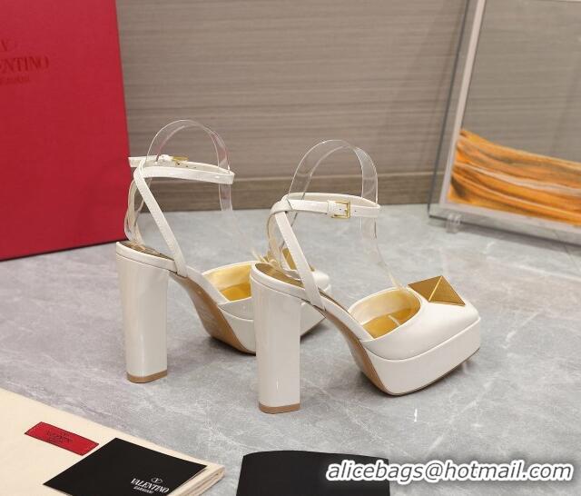 Good Quality Valentino One Stud Patent Leather High Heel Platform Open Pumps 13cm White 112972