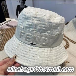 New Style Fendi FF Jacquard Bucket Hat F0105 White 2023