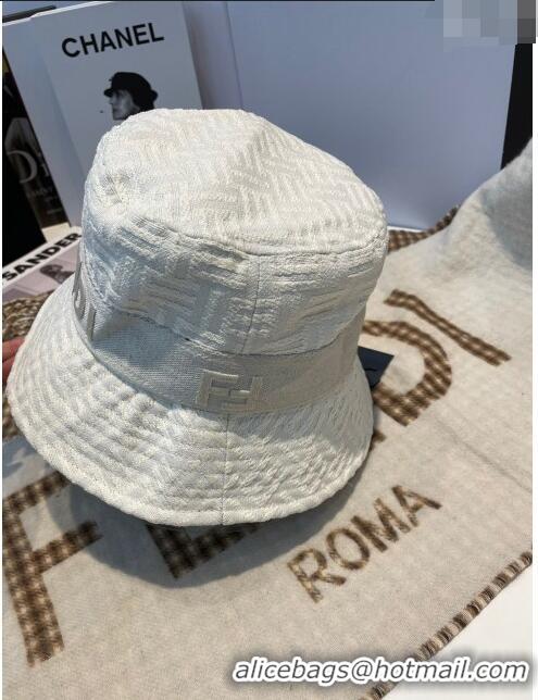 New Style Fendi FF Jacquard Bucket Hat F0105 White 2023