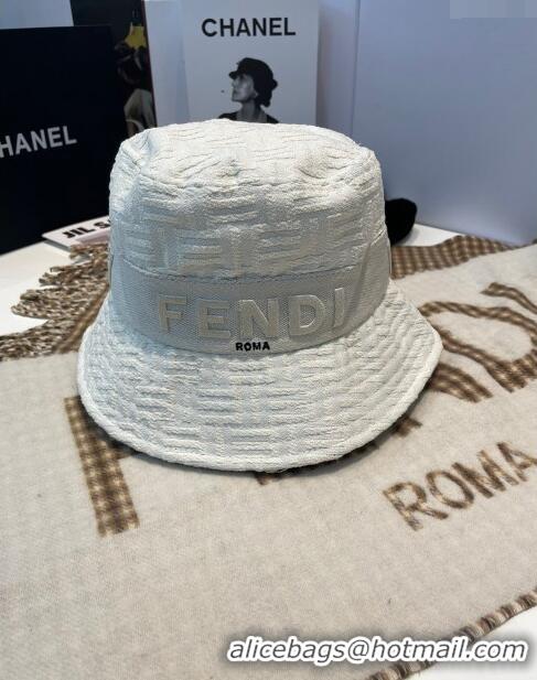 New Style Fendi FF Jacquard Bucket Hat F0105 White 2023