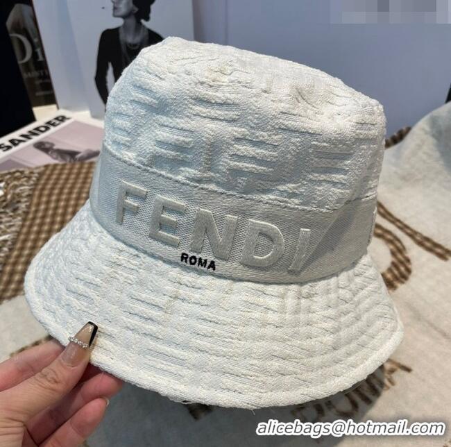 New Style Fendi FF Jacquard Bucket Hat F0105 White 2023