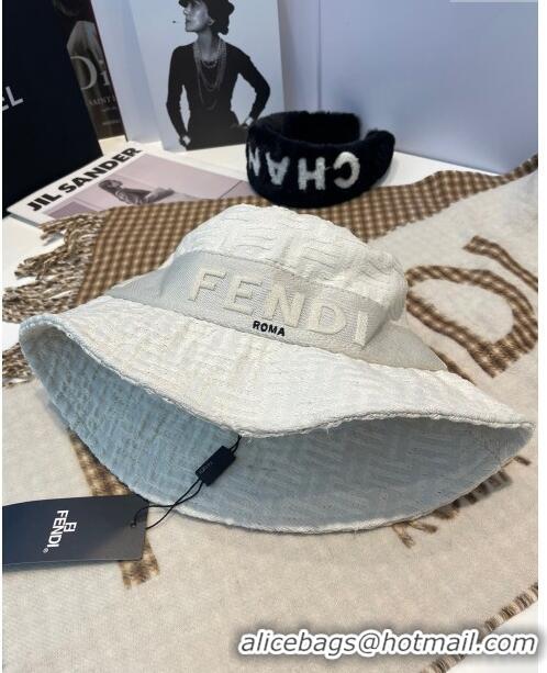 New Style Fendi FF Jacquard Bucket Hat F0105 White 2023