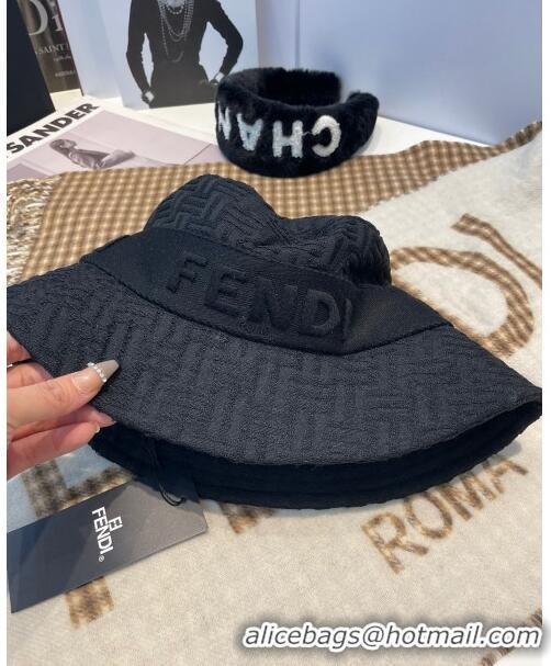 Unique Style Fendi FF Jacquard Bucket Hat F0105 Black 2023