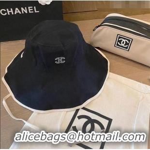 Unique Style Chanel Canvas Wide Brim Hat 0216 Black 2023