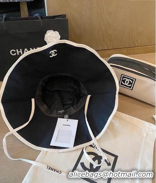 Unique Style Chanel Canvas Wide Brim Hat 0216 Black 2023