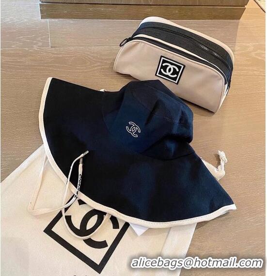 Unique Style Chanel Canvas Wide Brim Hat 0216 Black 2023