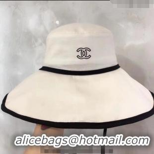 Top Design Chanel Canvas Wide Brim Hat 0216 White 2023