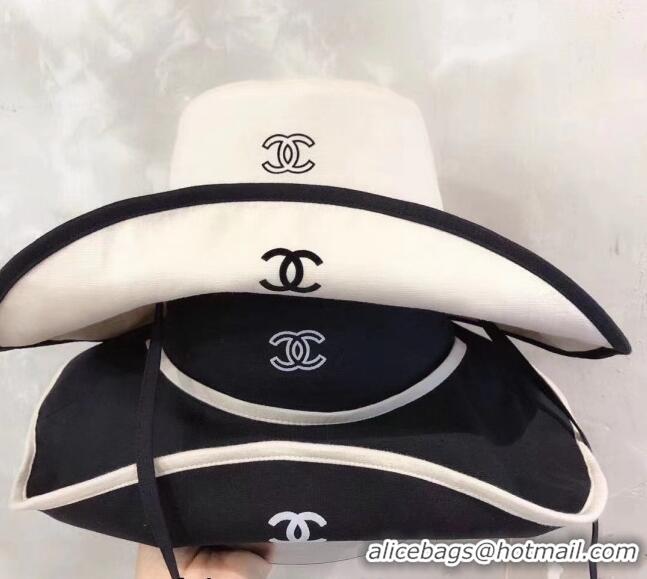 Top Design Chanel Canvas Wide Brim Hat 0216 White 2023