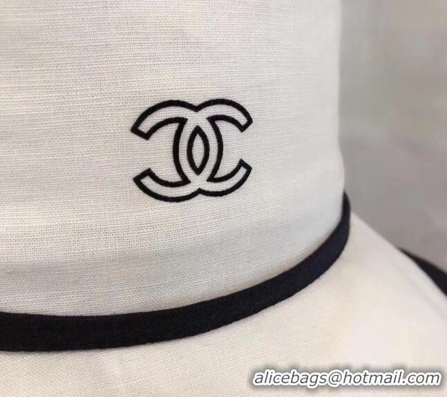 Top Design Chanel Canvas Wide Brim Hat 0216 White 2023