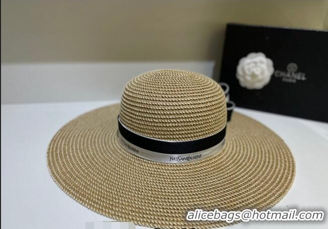 Noble Useful Chanel Wide Brim Straw hat with Camellia Bloom C0216 Khaki 2023