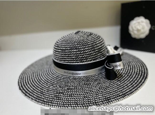 Top Quality Chanel Wide Brim Straw hat with Camellia Bloom C0216 Black 2023