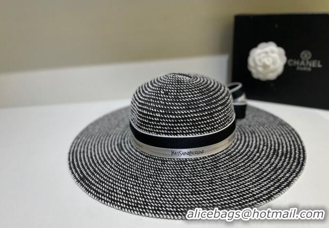 Top Quality Chanel Wide Brim Straw hat with Camellia Bloom C0216 Black 2023