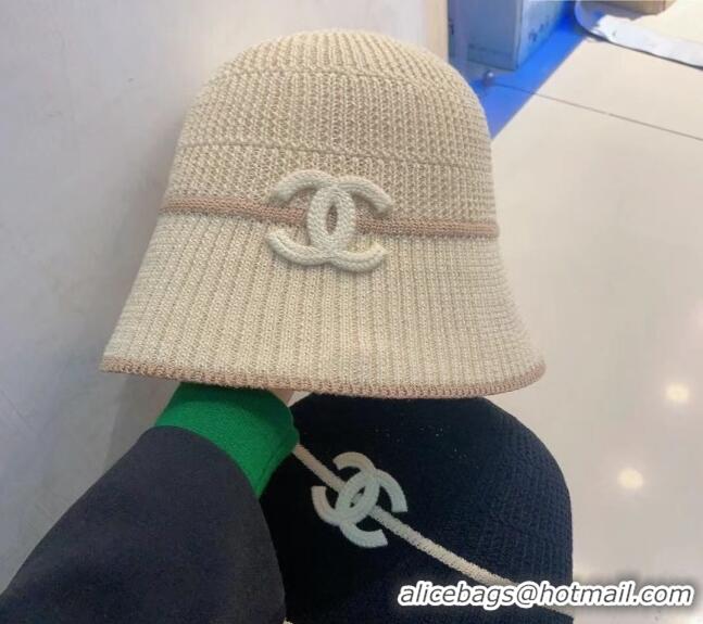 Fashion Discount Chanel Knit Bucket Hat 021635 Beige 2023