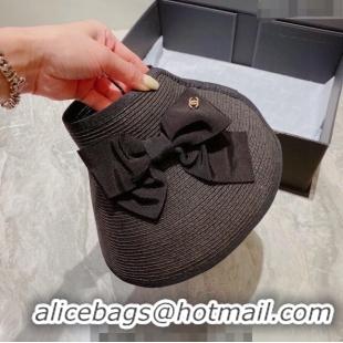 Super Quality Chanel Visor Straw Hat with Bow C0216 Black 2023