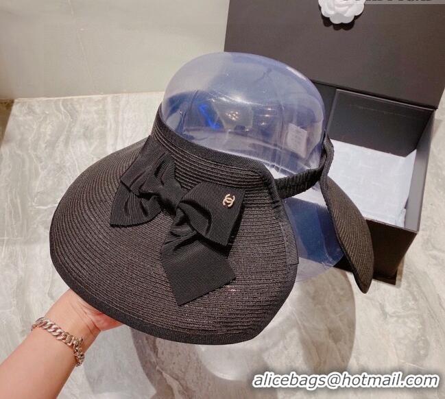 Super Quality Chanel Visor Straw Hat with Bow C0216 Black 2023