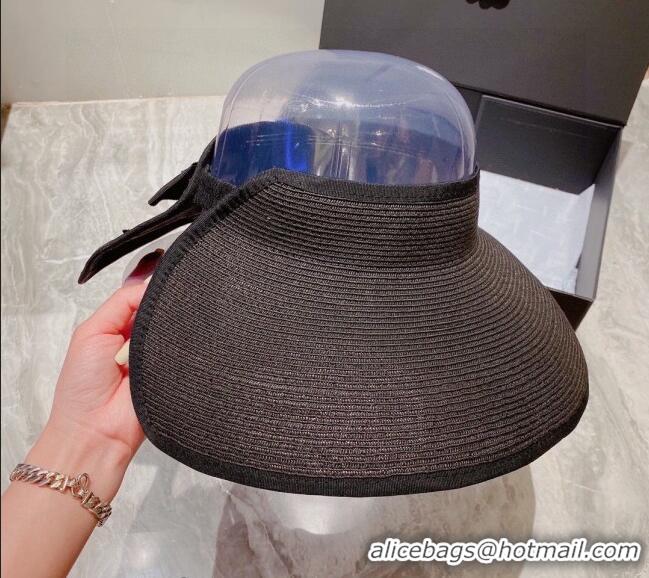 Super Quality Chanel Visor Straw Hat with Bow C0216 Black 2023