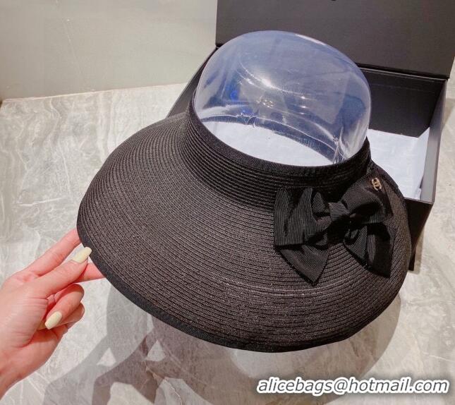 Super Quality Chanel Visor Straw Hat with Bow C0216 Black 2023