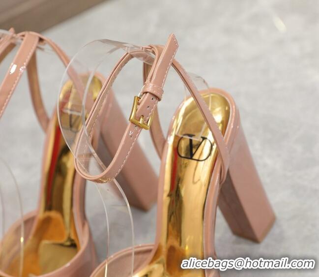 Grade Valentino One Stud Patent Leather High Heel Platform Open Pumps 13cm Nude 112973