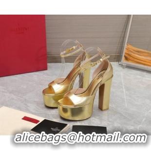 Low Cost Valentino Metallic Leather High Heel Platform Sandals 15.5cm Gold 112975