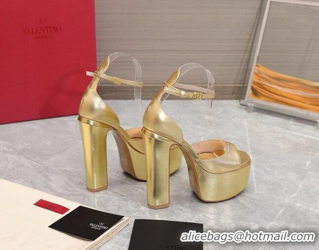 Low Cost Valentino Metallic Leather High Heel Platform Sandals 15.5cm Gold 112975