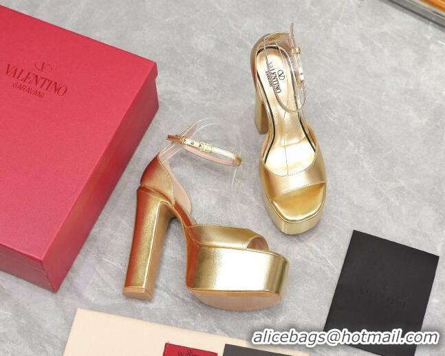 Low Cost Valentino Metallic Leather High Heel Platform Sandals 15.5cm Gold 112975