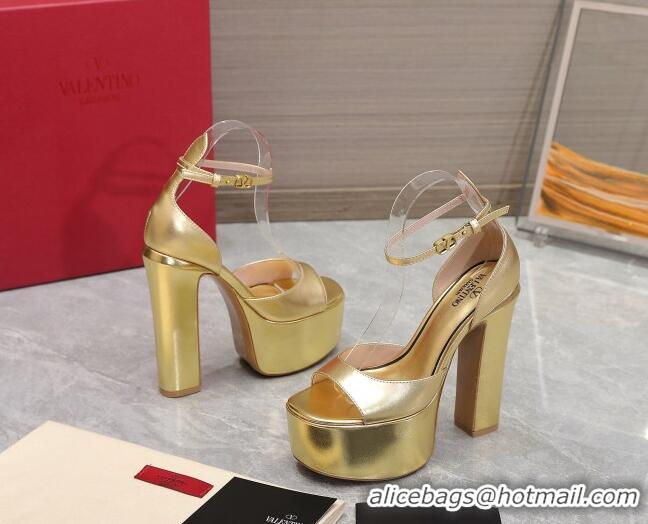 Low Cost Valentino Metallic Leather High Heel Platform Sandals 15.5cm Gold 112975