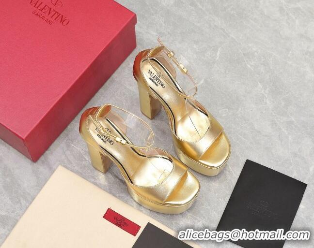 Low Cost Valentino Metallic Leather High Heel Platform Sandals 15.5cm Gold 112975