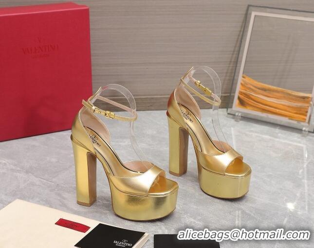 Low Cost Valentino Metallic Leather High Heel Platform Sandals 15.5cm Gold 112975