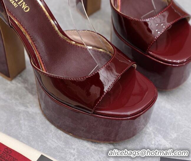 Discount Valentino Patent Leather High Heel Platform Sandals 15.5cm Burgundy 112978