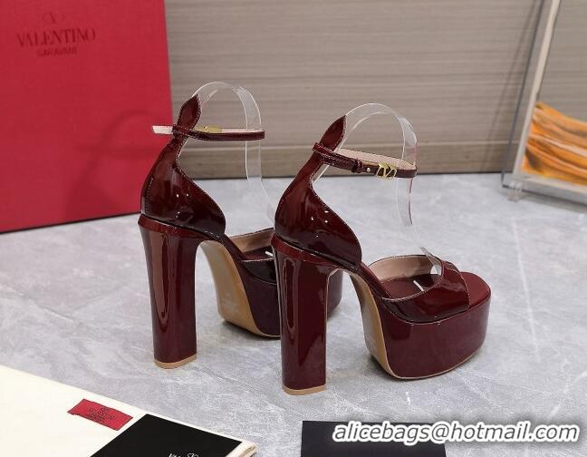 Discount Valentino Patent Leather High Heel Platform Sandals 15.5cm Burgundy 112978