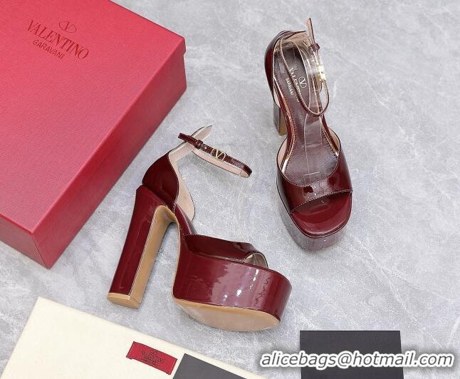 Discount Valentino Patent Leather High Heel Platform Sandals 15.5cm Burgundy 112978