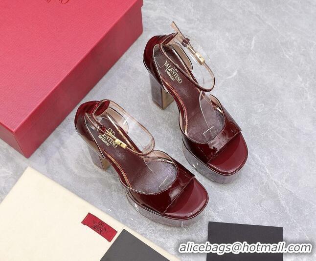 Discount Valentino Patent Leather High Heel Platform Sandals 15.5cm Burgundy 112978