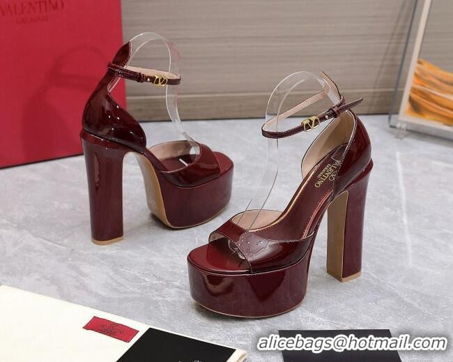 Discount Valentino Patent Leather High Heel Platform Sandals 15.5cm Burgundy 112978