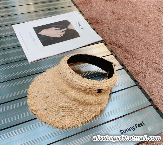 Fashion Show Collections Chanel Visor Straw Hat with Pearls C0216 2023