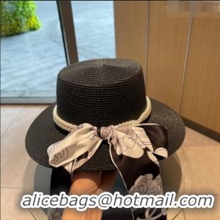 Buy Inexpensive Chanel Straw Hat with Pearl CH22711 Black 2023