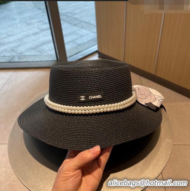 Buy Inexpensive Chanel Straw Hat with Pearl CH22711 Black 2023