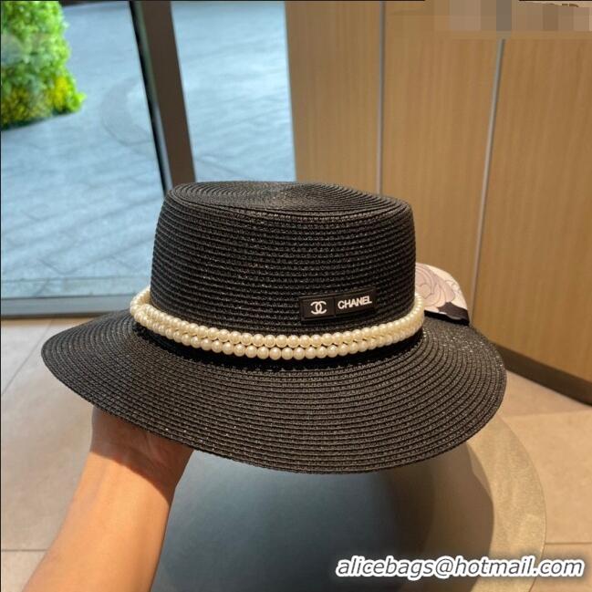 Buy Inexpensive Chanel Straw Hat with Pearl CH22711 Black 2023