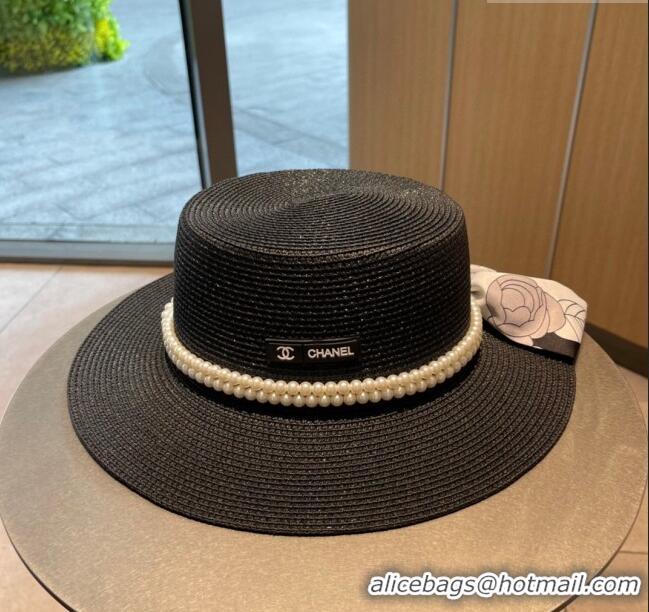 Buy Inexpensive Chanel Straw Hat with Pearl CH22711 Black 2023