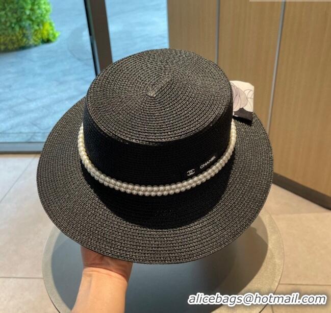 Buy Inexpensive Chanel Straw Hat with Pearl CH22711 Black 2023