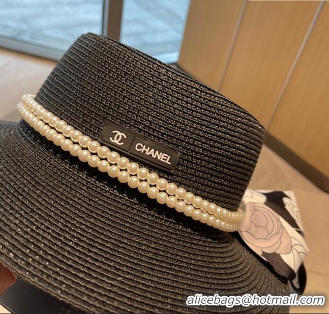 Buy Inexpensive Chanel Straw Hat with Pearl CH22711 Black 2023