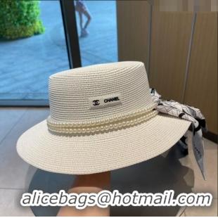 Unique Discount Chanel Straw Hat with Pearl CH22710 White 2023