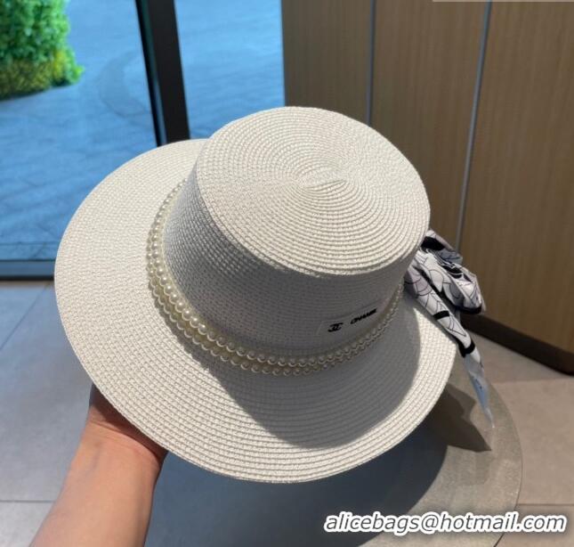 Unique Discount Chanel Straw Hat with Pearl CH22710 White 2023