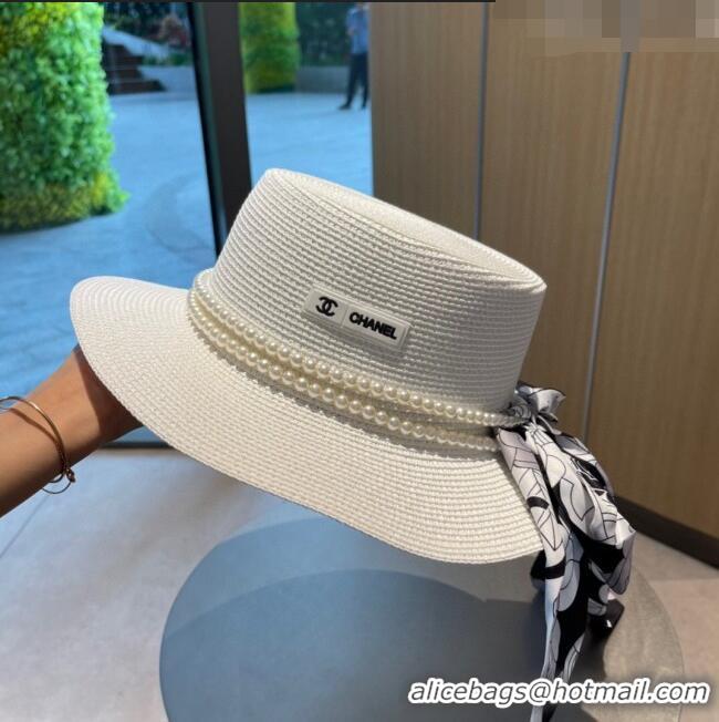 Unique Discount Chanel Straw Hat with Pearl CH22710 White 2023