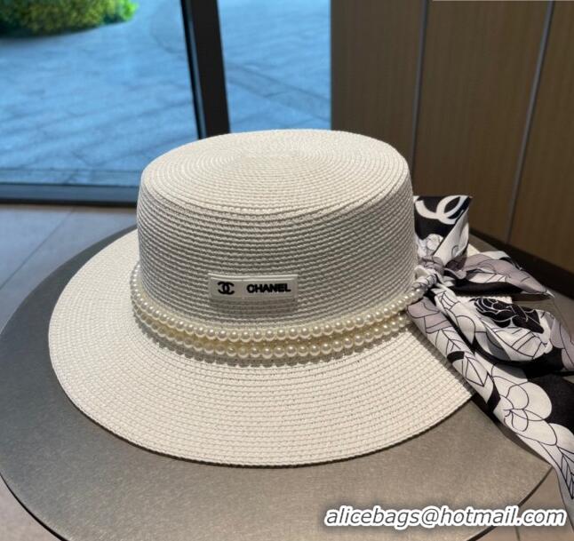 Unique Discount Chanel Straw Hat with Pearl CH22710 White 2023